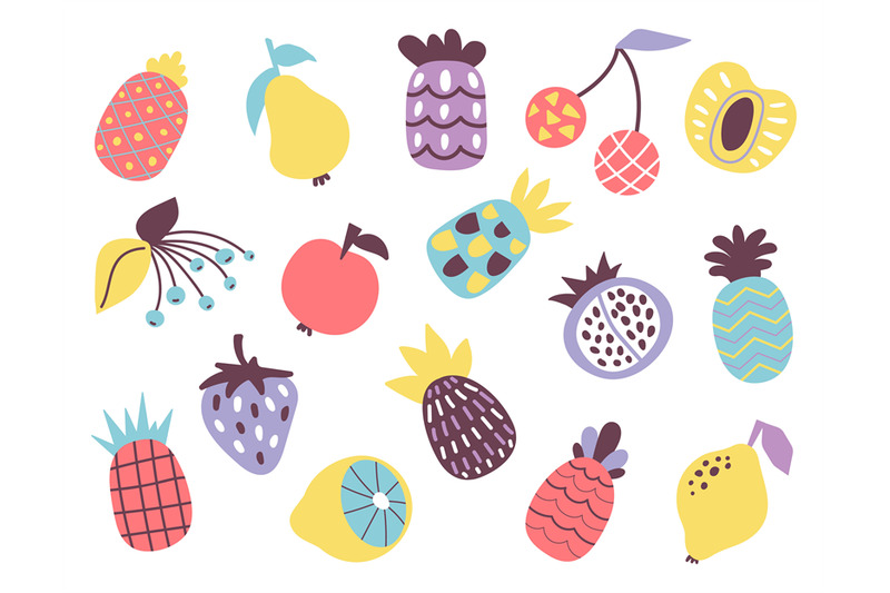 trendy-abstract-fruits-decorative-contemporary-pineapple-apple-cher
