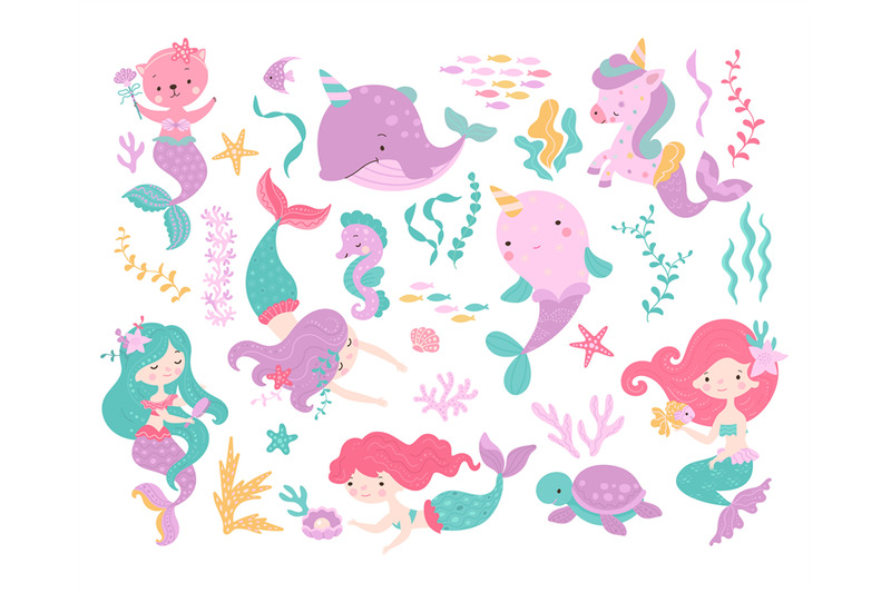 sea-cartoon-unicorn-mermaid-character-fish-and-seahorse-cartoon-cat