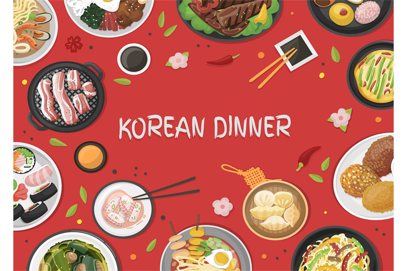 korean-dinner-background-top-view-asian-barbeque-traditional-buffet