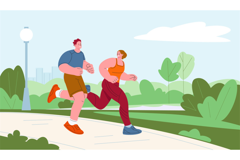 runners-in-park-male-and-female-jogging-morning-outdoor-running-cart