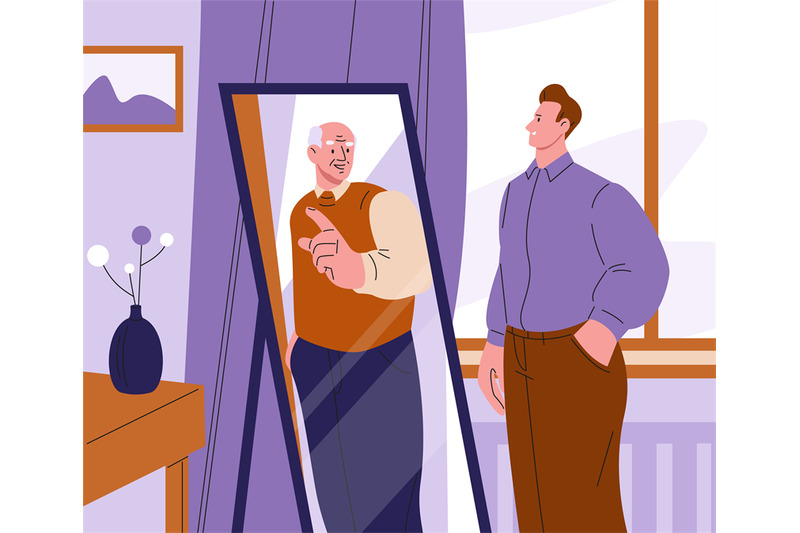 advice-young-from-old-man-looking-at-mirror-and-see-yourself-senior-i