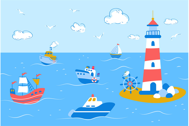 cute-ship-and-cruiser-in-ocean-landscape-cartoon-sailboat-trip-and-li