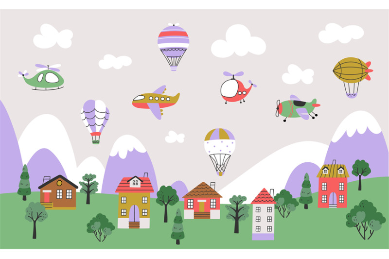 kids-airplanes-landscape-airplane-and-hot-air-balloons-flying-in-sky