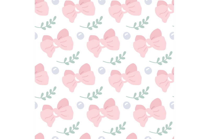 baby-girl-seamless-pattern-cute-pink-bows-beads-and-green-branches