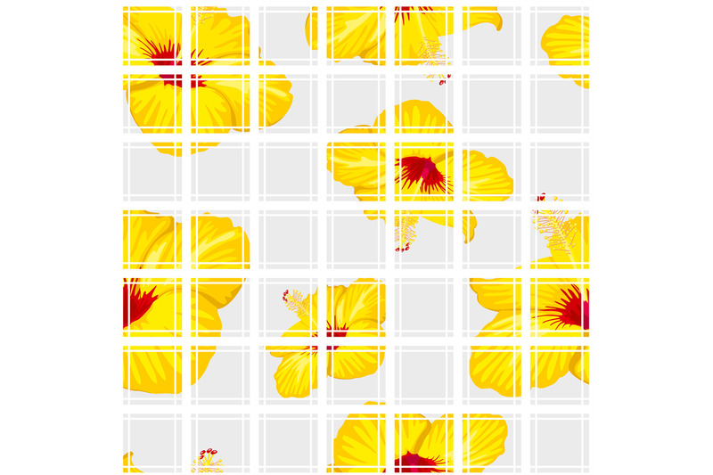 exotic-flowers-seamless-pattern-in-simple-scottish-plaid-yellow-lily