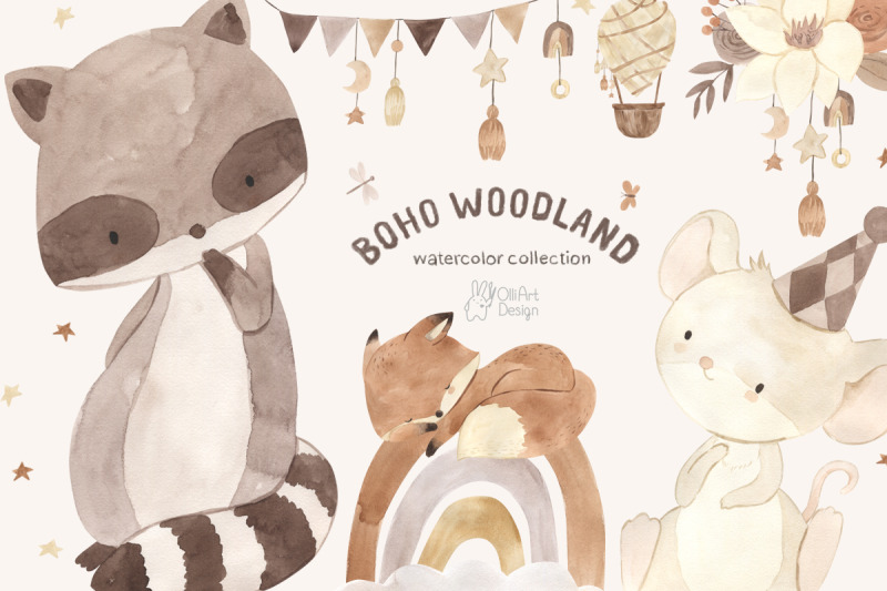 boho-woodland-animals-watercolor