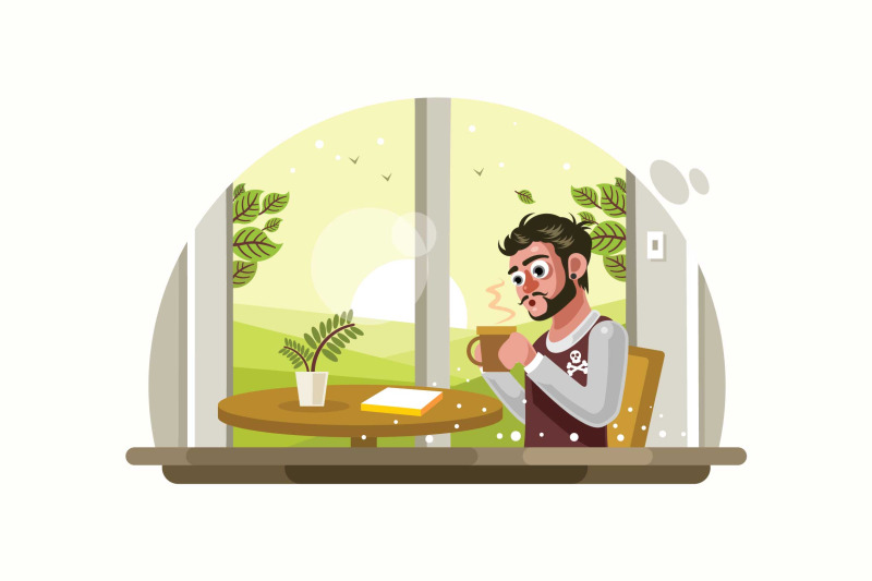 man-drinking-coffee-at-cafe-vector-illustration