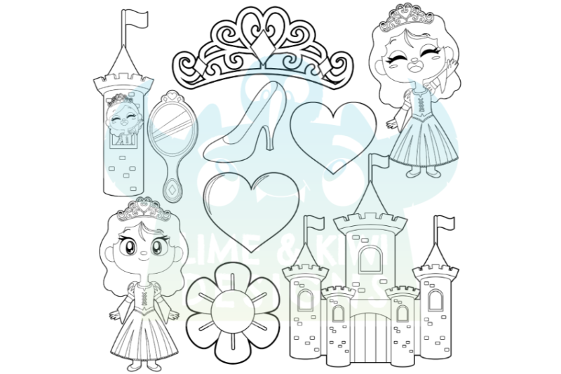 princesses-digital-stamps-lime-and-kiwi-designs