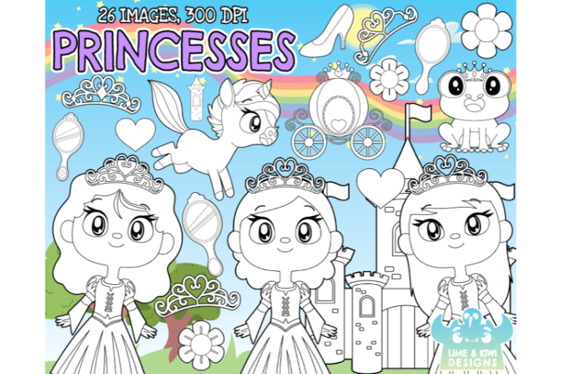 princesses-digital-stamps-lime-and-kiwi-designs