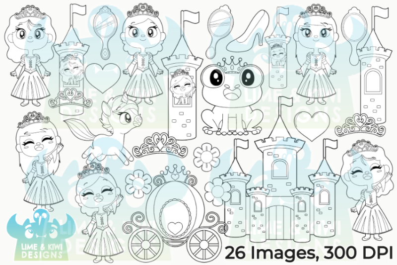 princesses-digital-stamps-lime-and-kiwi-designs