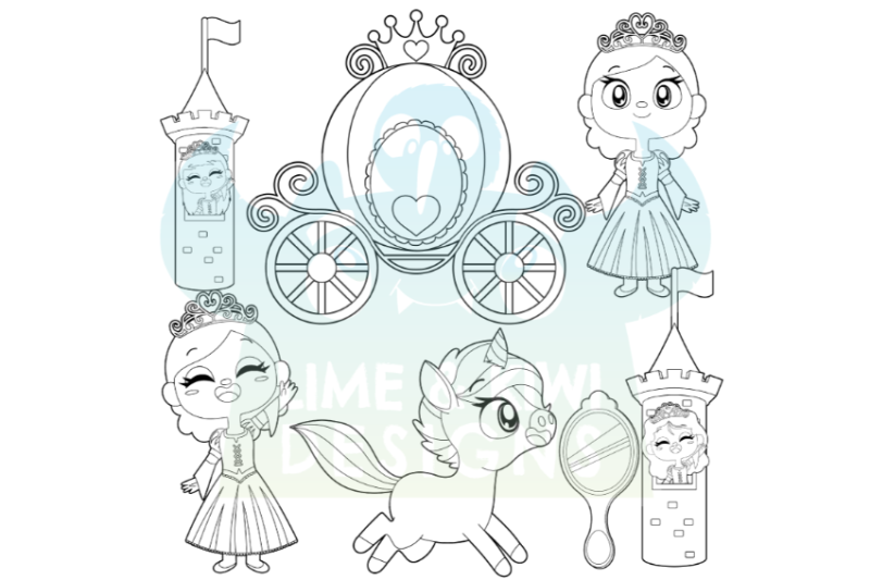 princesses-digital-stamps-lime-and-kiwi-designs