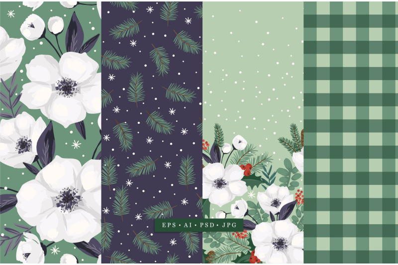 christmas-flowers-seamless-patterns