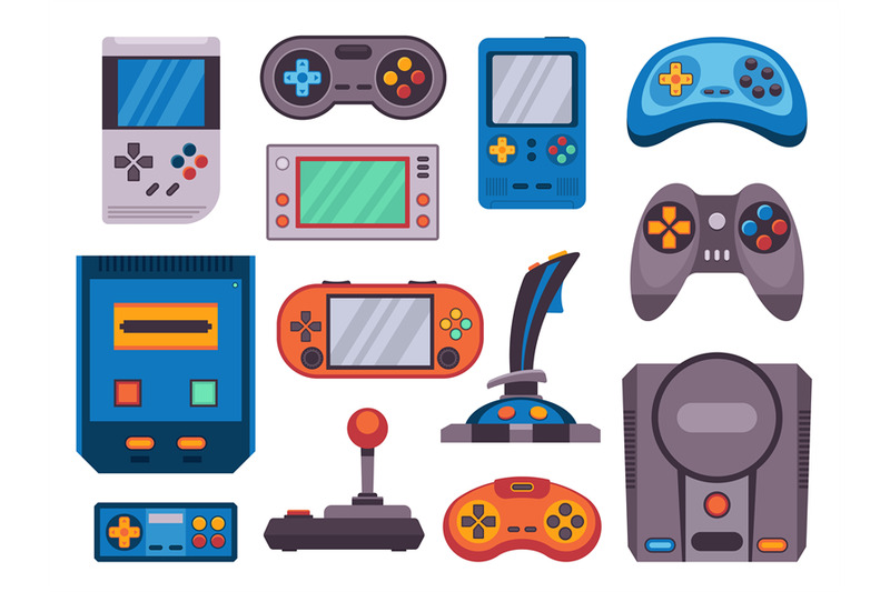 retro-game-console-cartoon-videogame-joystick-icons-modern-portable