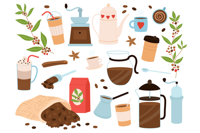 cute-coffee-elements-espresso-cappuccino-stickers-morning-hot-drink