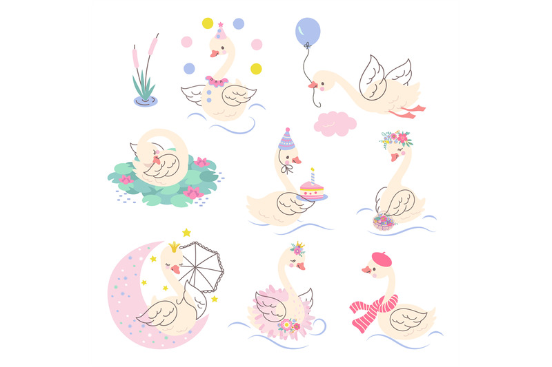 swan-princess-cartoon-swans-vintage-watercolor-doodle-birds-and-flow