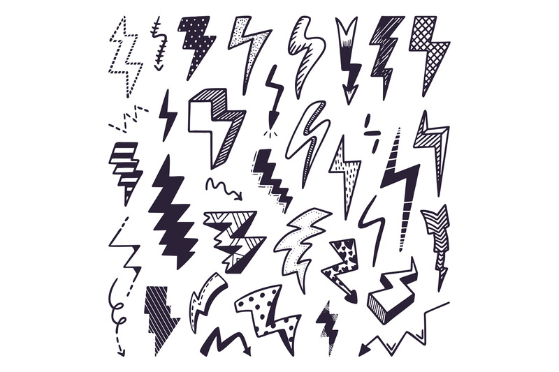 sketch-lightning-thunder-doodle-bolts-electricity-scribble-elements