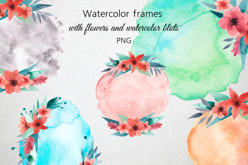 watercolor-frames-with-flowers-and-watercolor-blots