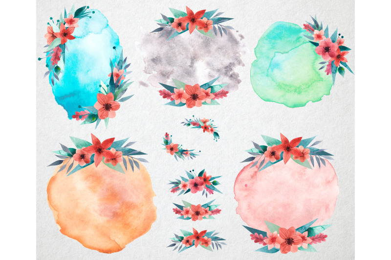 watercolor-frames-with-flowers-and-watercolor-blots