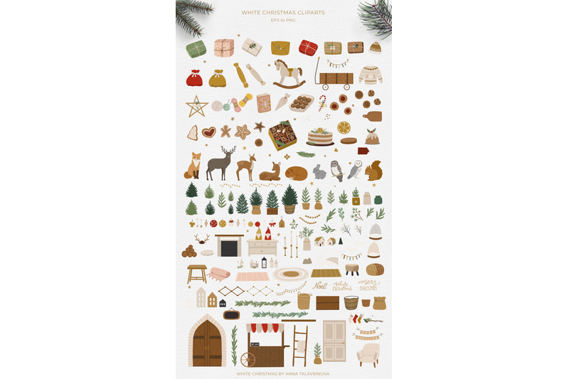 white-boho-christmas-clipart-and-pattern
