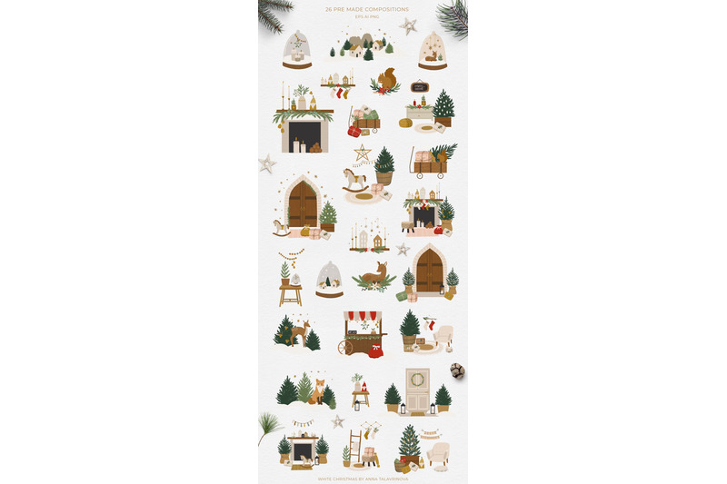 white-boho-christmas-clipart-and-pattern