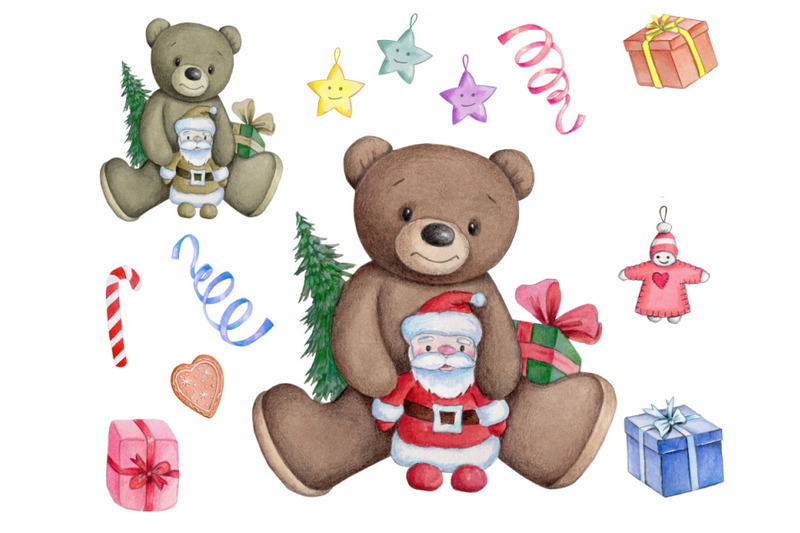 teddy-and-toy-santa-new-year-watercolor-illustration