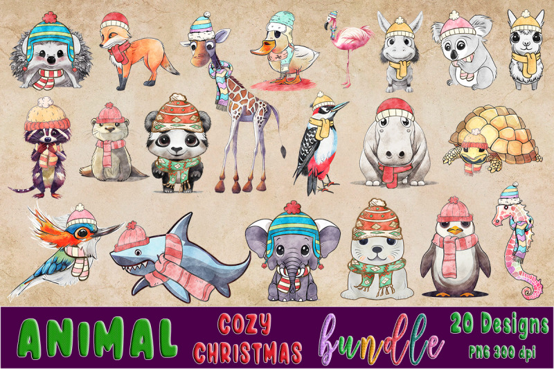 animal-cozy-christmas-clipart-bundle