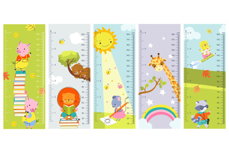 height-chart-wall-kids-meter-rulers-baby-room-cartoon-stickers-collec