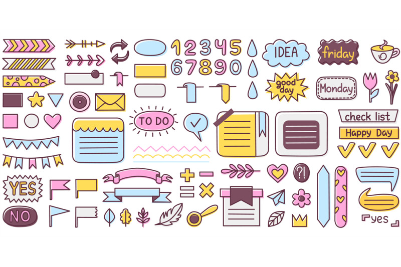 bullet-journal-stickers-calendar-daily-planner-and-diary-doodle-flat