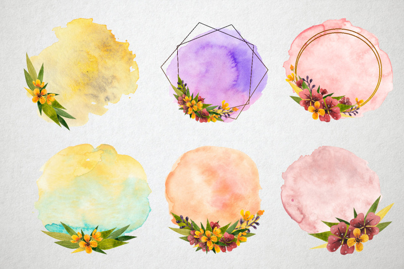 watercolor-frames-with-flowers-and-watercolor-blot-oxalis