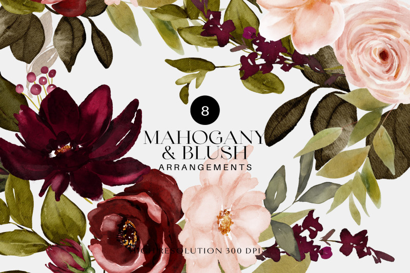 watercolor-mahogany-and-blush-floral-clipart-collection