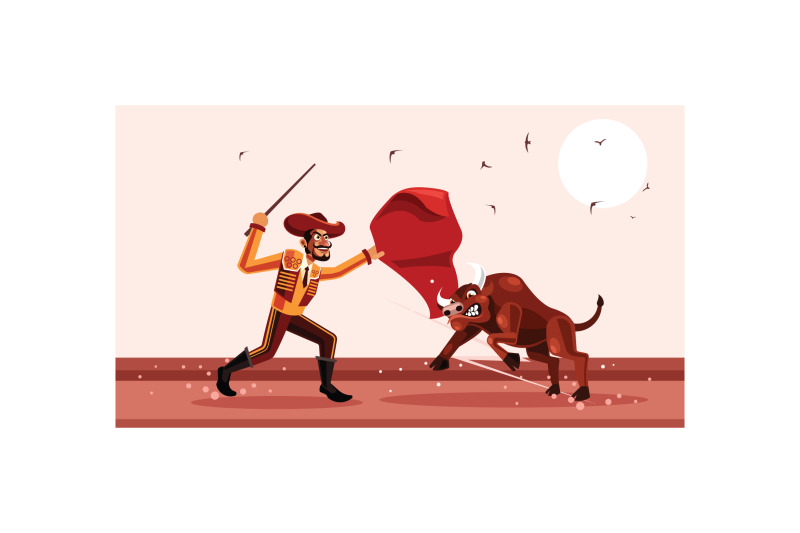 matador-and-bull-fighting-vector-illustration