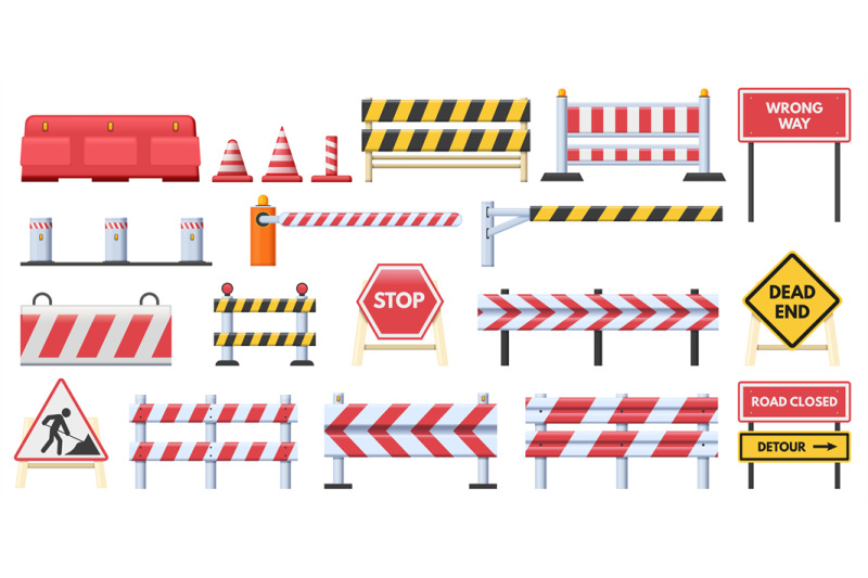 closed-road-blocks-striped-red-obstacles-wrong-way-stop-and-dead-end