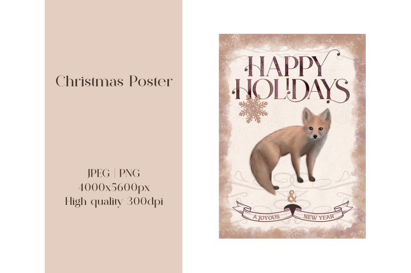 vintage-christmas-fox-poster-jpeg-png-sublimation-design