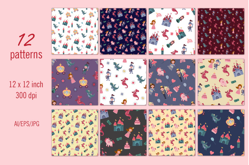 little-princess-digital-paper-seamless-patterns