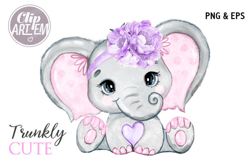 purple-pink-girl-elephant-with-flower-headband-clip-art-vector-file