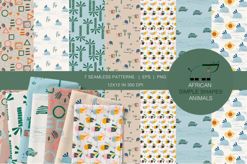african-simple-shapes-animals-kids-seamless-patterns