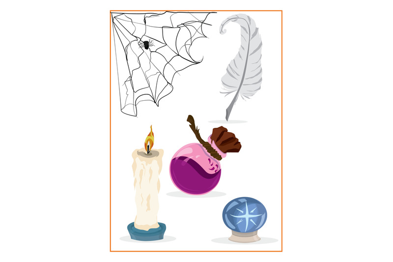 halloween-elements-with-spider-web-candle-with-magic-ball-with-potion