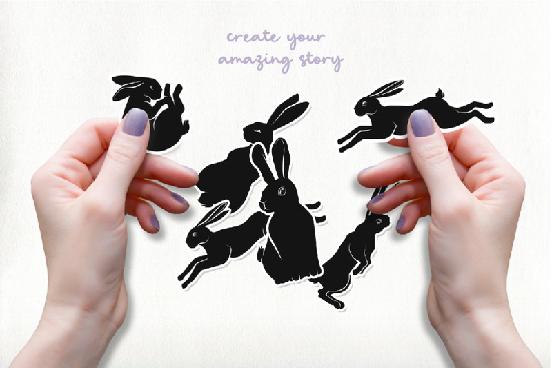 rabbit-silhouettes-set-hares-stencil