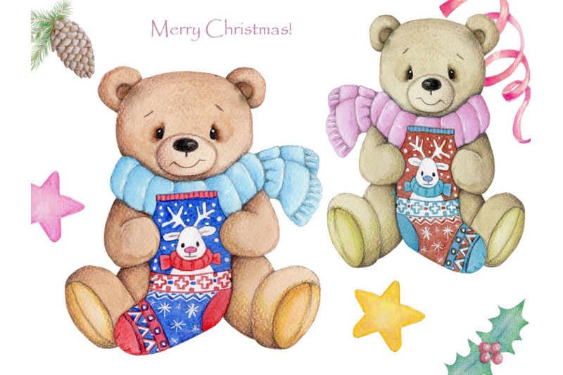 merry-christmas-cute-teddy-bears-watercolor