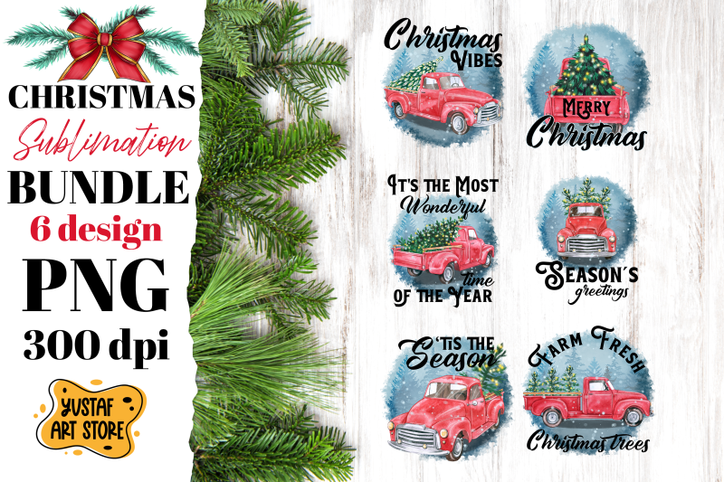 christmas-red-truck-sublimation-bundle-6-design-png