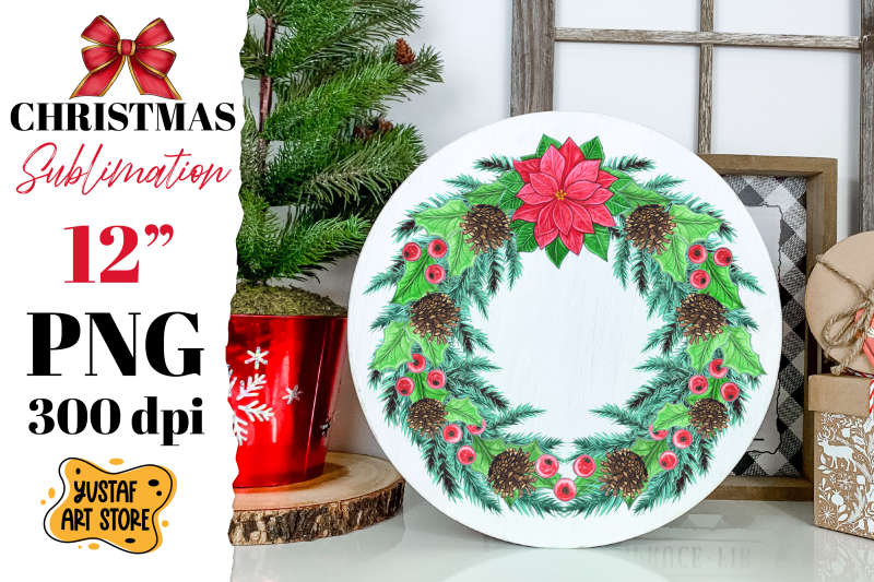 watercolor-christmas-wreath-sublimation-christmas-round-sign