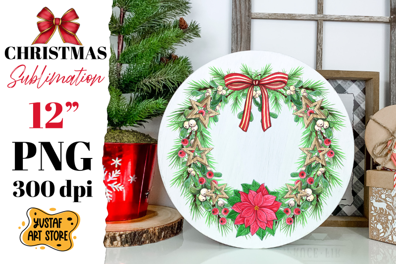 watercolor-christmas-wreath-sublimation-christmas-round-sign
