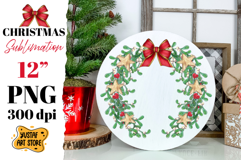 mistletoe-christmas-wreath-sublimation-christmas-round-sign