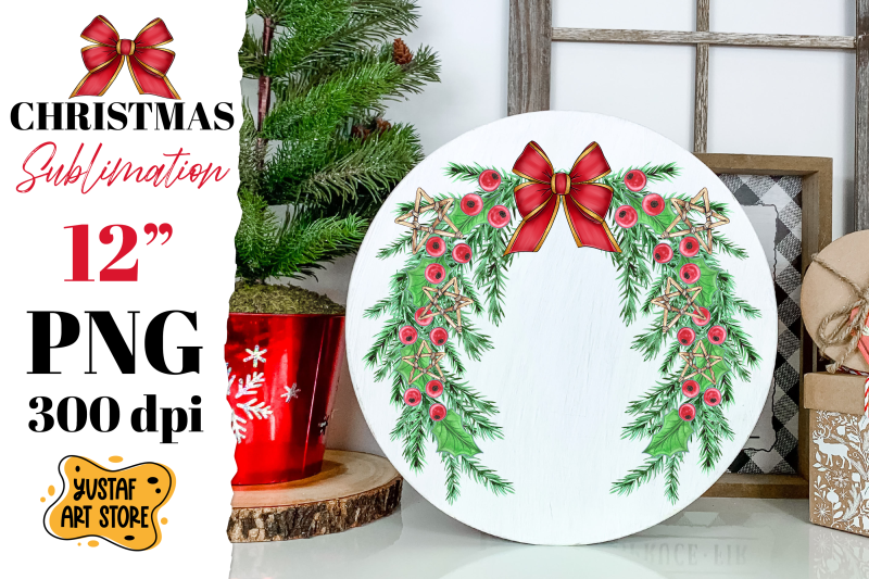 watercolor-christmas-wreath-sublimation-christmas-round-sign