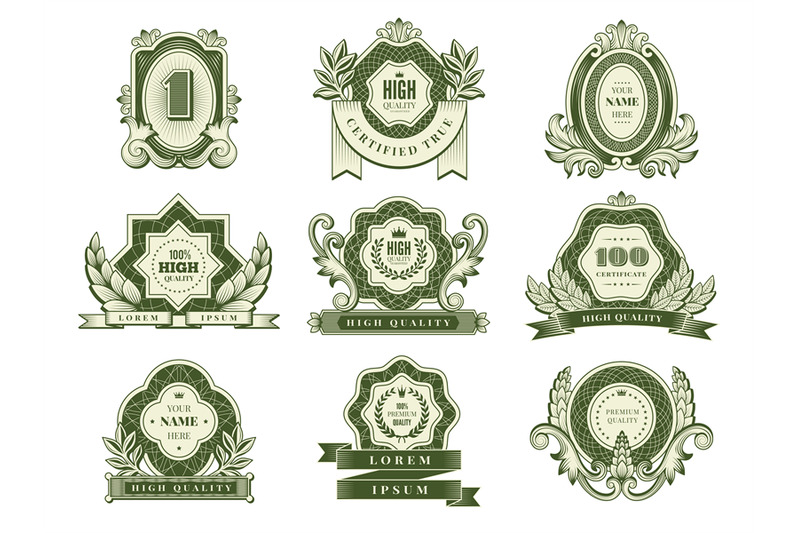 money-templates-vintage-design-labels-with-green-decorative-botanical