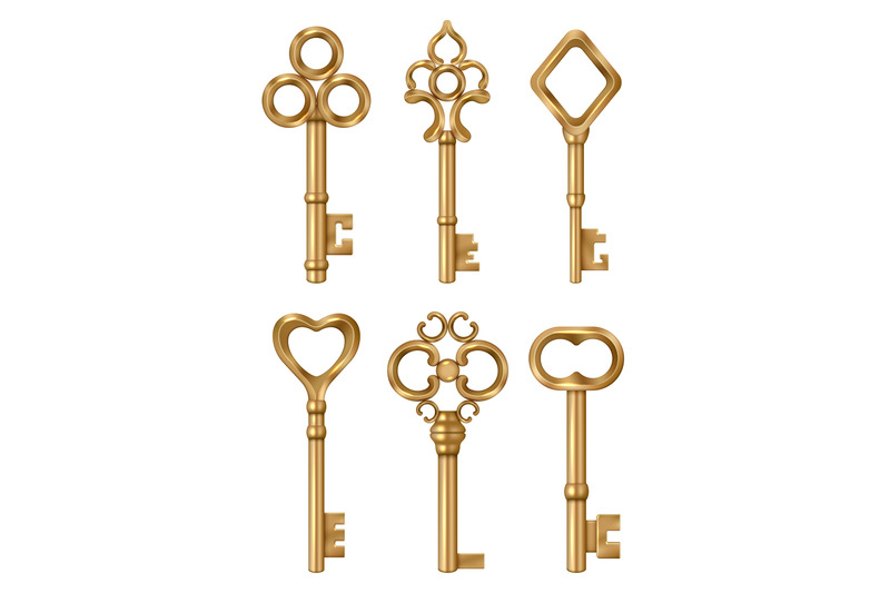 golden-key-real-estate-symbols-medieval-ornate-vintage-keys-for-doors