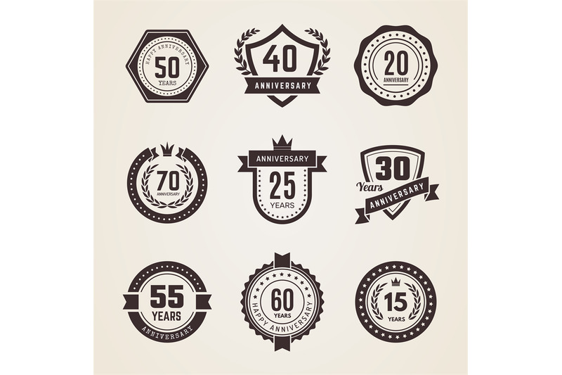 anniversary-badges-celebration-dates-numbers-emblems-in-vintage-style