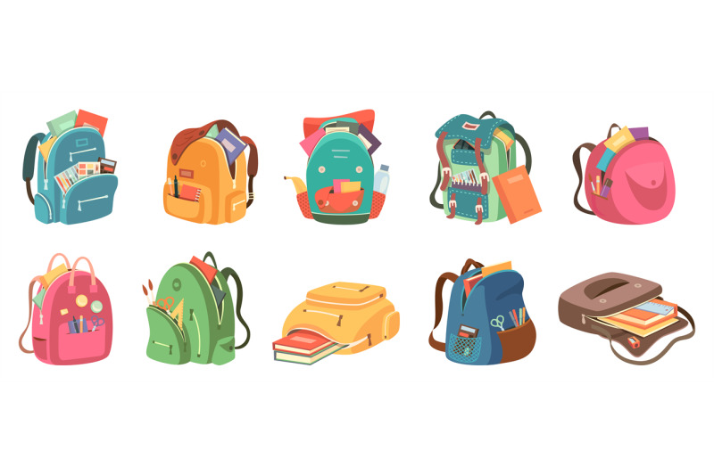 schoolbags-full-kids-students-rucksack-colorful-bags-with-various-edu