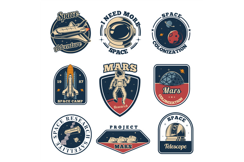 space-labels-universe-emblems-astronaut-space-exploration-science-wit