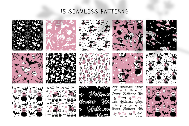 pink-witch-halloween-15-patterns-set